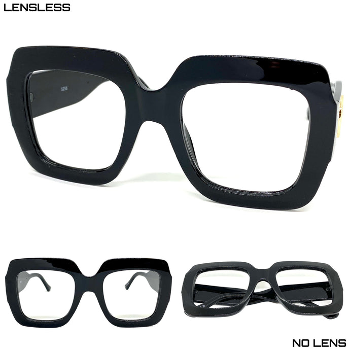 Oversized Vintage Retro Style Large Black Lensless Eye Glasses- Frame Only NO Lens 5255