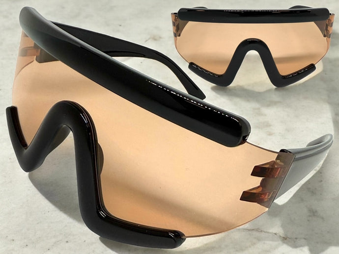 Oversized Exaggerated Modern Rerto Shield Style SUNGLASSES Large Black Frame 63290