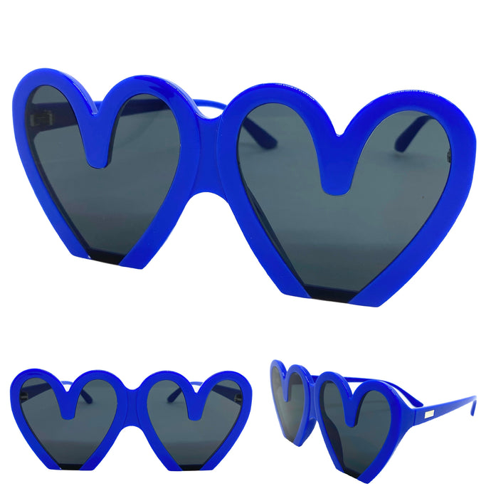 Oversized Exaggerated Retro Style SUNGLASSES Heart Shape Blue Frame 68159