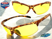 Classic Sporty Wrap Around HD Yellow Lens SUNGLASSES Brown Camouflage Frame 2250