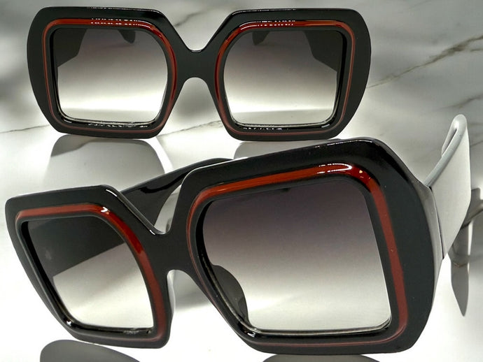 Oversized Exaggerated Vintage Retro Style SUNGLASSES Large Square Black Frame 1351