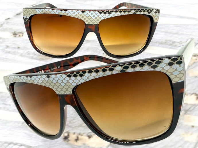 Oversized Classic Vintage Retro Style SUNGLASSES Large Tortoise Snakeskin Frame 1201