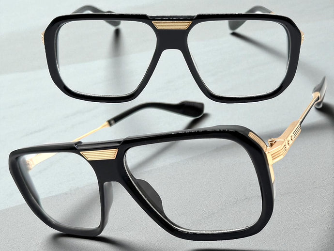 Classic Vintage Retro Hip Hop Rapper Style Clear Lens EYEGLASSES Black & Gold Frame 76006