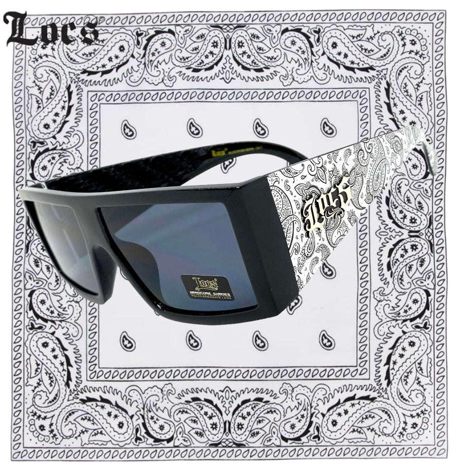 Oversized Biker Gangster Hardcore LOCS SUNGLASSES Black Frame White Bandana 91160