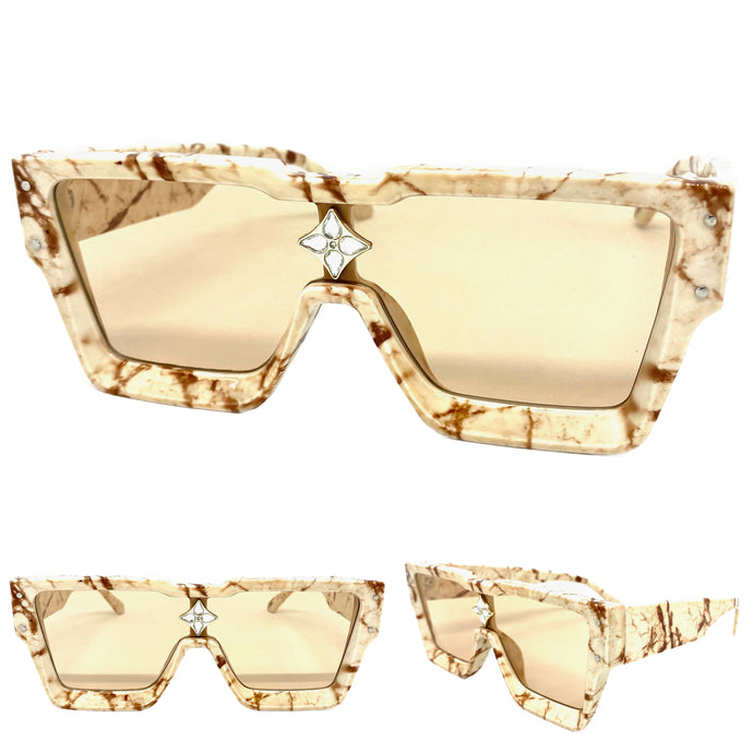 Oversized Modern Luxury Hip Hop Shield Style SUNGLASSES Large Marble Frame E1776