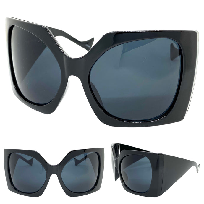 Oversized Exaggerated Vintage Retro Style SUNGLASSES Huge Thick Black Frame 80571