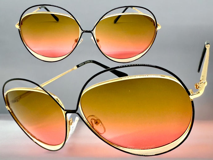 Oversized Exaggerated Vintage Retro Style SUNGLASSES Large Gold Frame A253