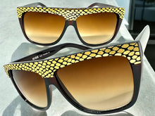 Oversized Classic Vintage Retro Style SUNGLASSES Large Brown Snakeskin Frame 1201