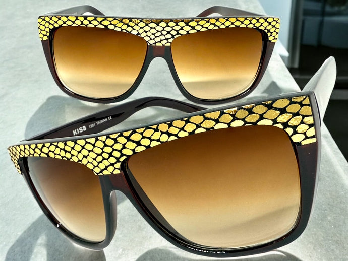 Oversized Classic Vintage Retro Style SUNGLASSES Large Brown Snakeskin Frame 1201