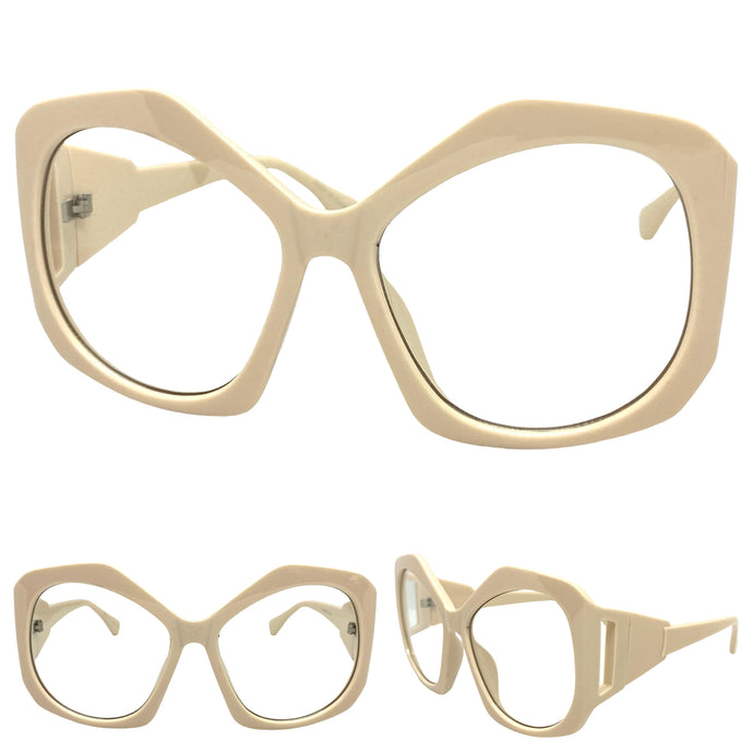 Oversized Exaggerated Vintage Retro Style Clear Lens EYEGLASSES Large Cream Frame E2019