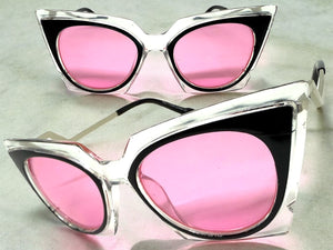 Classic Vintage Retro Cat Eye Style SUNGLASSES Funky Clear & Black Frame 1720
