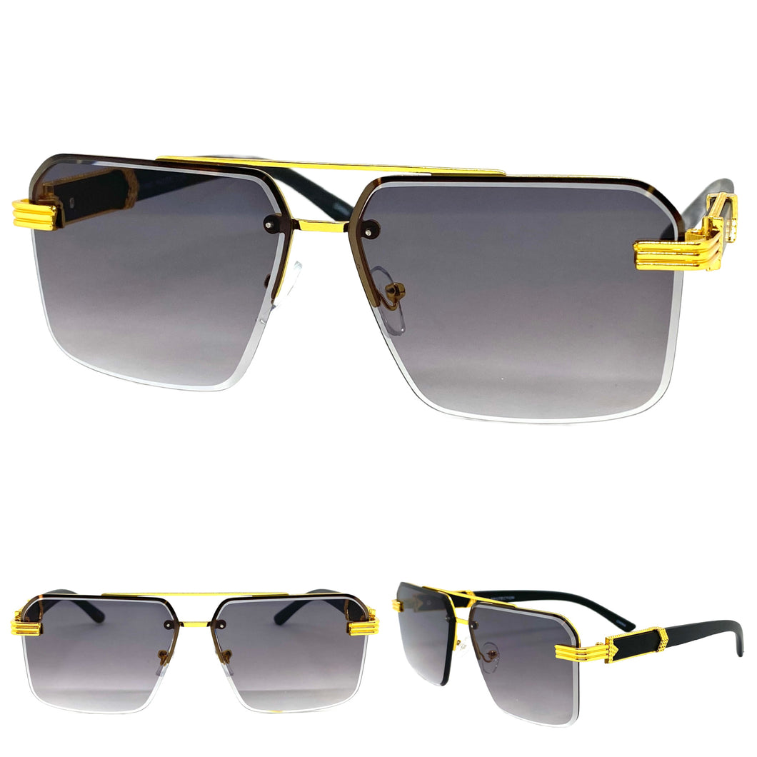 Men's Classy Elegant Luxury Retro Hip Hop Style SUNGLASSES Gold & Faux Wood Frame 5209