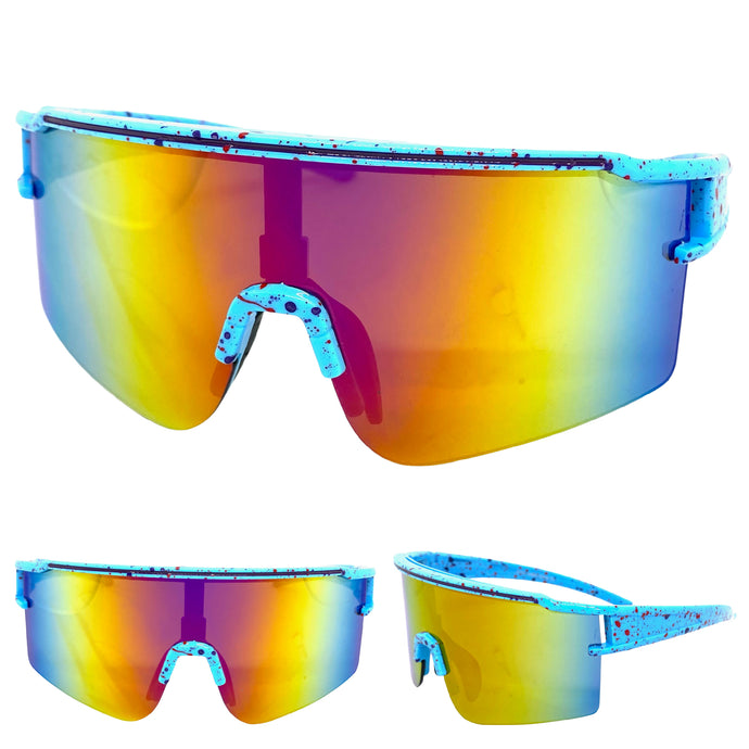 Oversized Retro Sporty Wrap Around Style SUNGLASSES Large Baby Blue Frame 59144