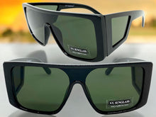 Oversized Modern Retro Shield Style SUNGLASSES Black Frame Green Lens 9227