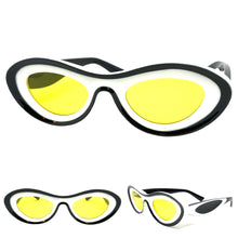 Contemporary Modern Retro Raver Party SUNGLASSES Funky White & Black Frame 2123