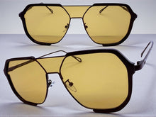 Classy Trendy Bold Modern Retro Shield Style SUNGLASSES Black Frame - Tea Tone Lens 5399