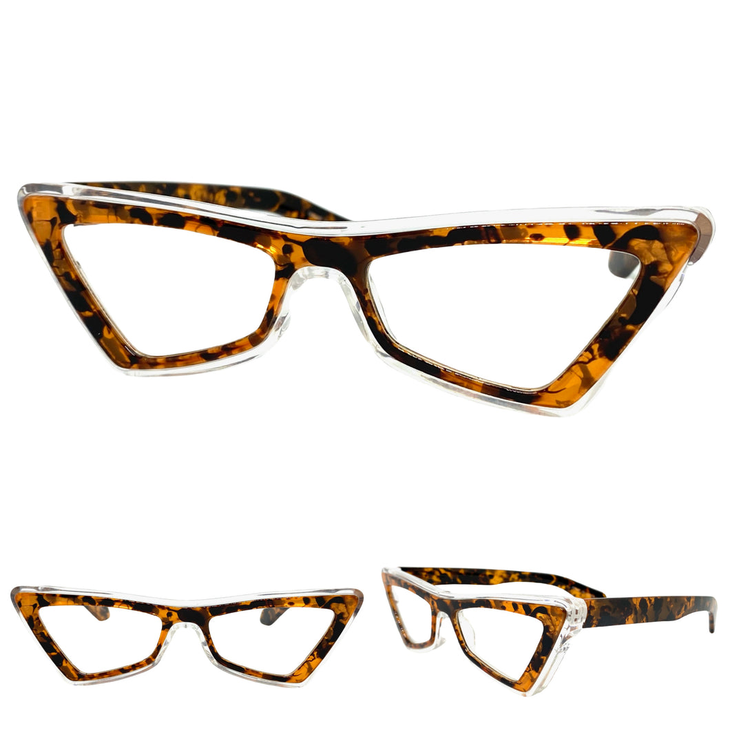 Classy Elegant Modern Retro Cat Eye Style Clear Lens with Slight Tint SUNGLASSES Leopard Frame E1997