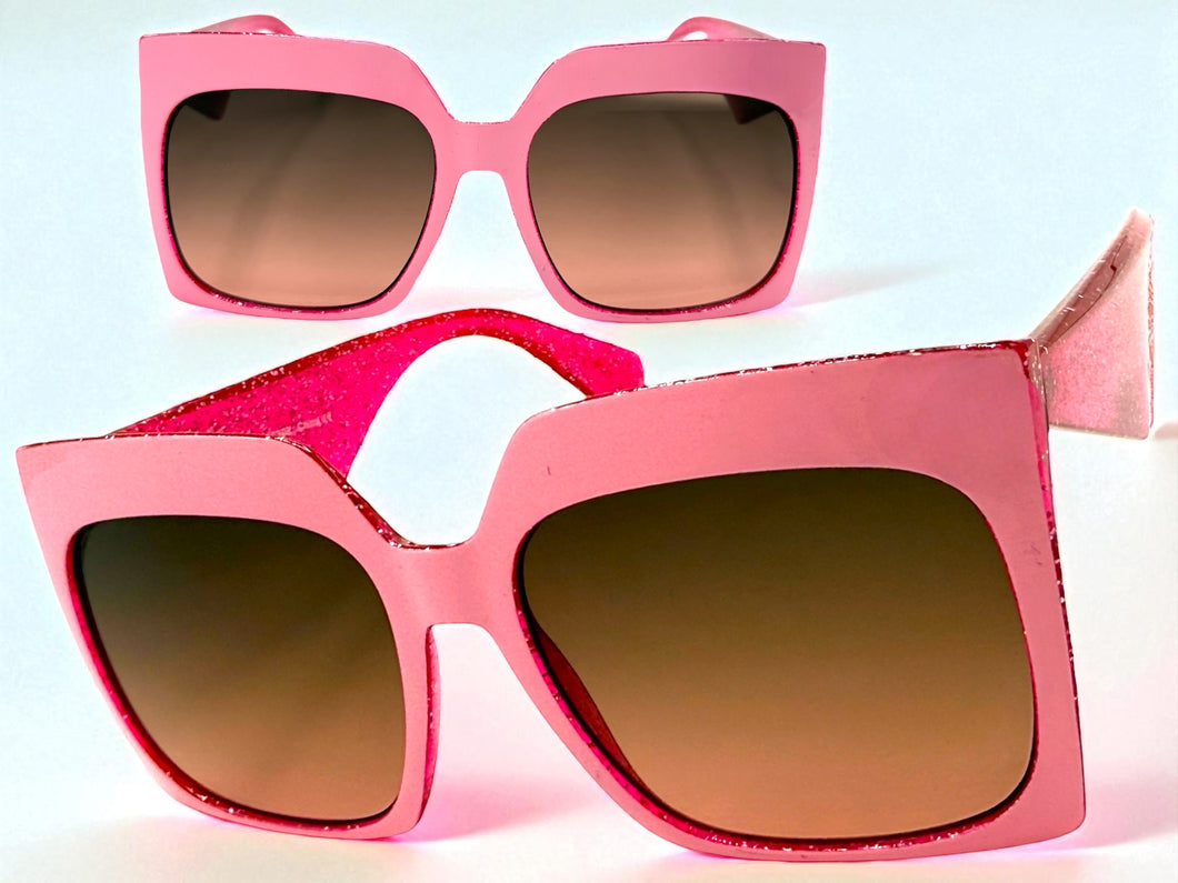 Oversized Exaggerated Vintage Retro Style SUNGLASSES X-Large Square Pink Frame 49308