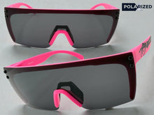 Classic Hardcore Biker Gangster Wrap Shield Style POLARIZED SUNGLASSES Neon Pink Frame - Dark Lens X0018