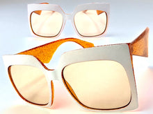 Oversized Exaggerated Vintage Retro Style SUNGLASSES X-Large Square White Frame 49308