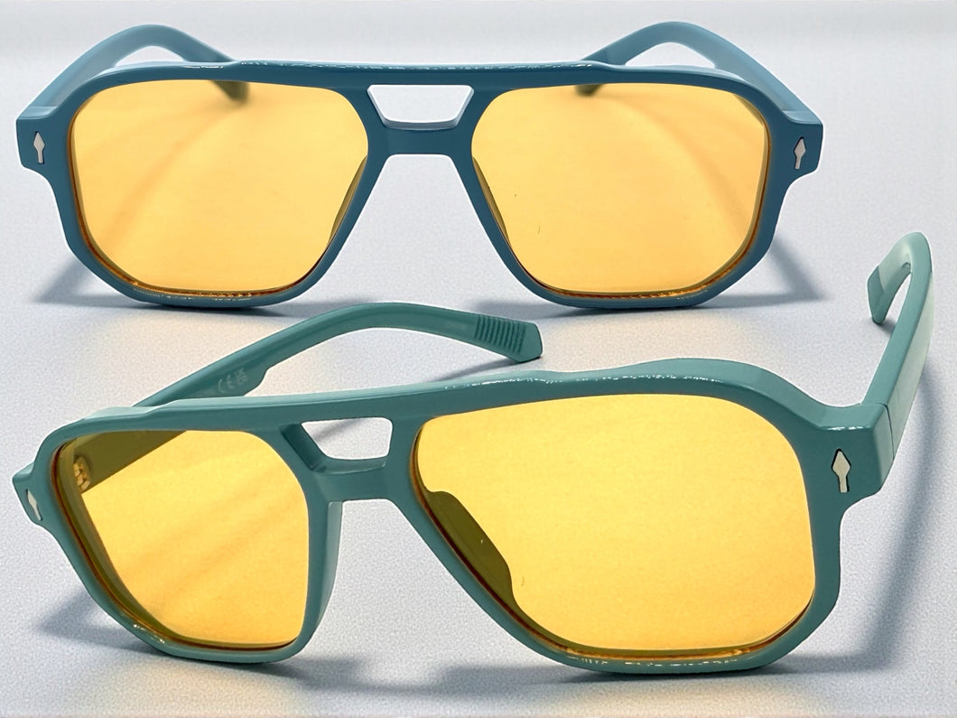 Classic Vintage Retro Hip Hop Style SUNGLASSES Square Pastel Blue Frame 80930