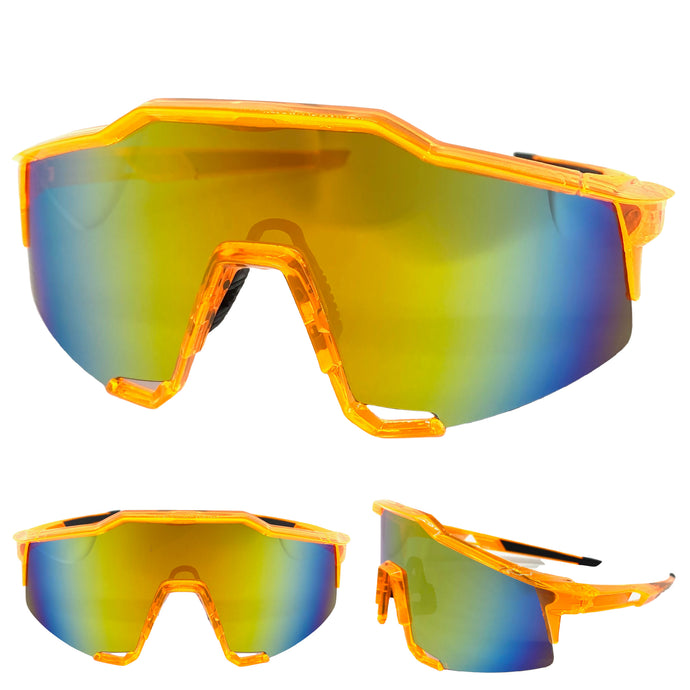 Oversized Retro Sporty Wrap Around Style SUNGLASSES X-Large Neon Orange Frame 7813