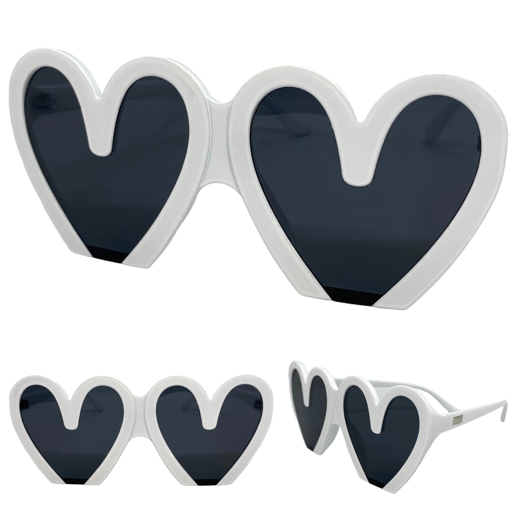 Oversized Exaggerated Retro Style SUNGLASSES Heart Shape White Frame 68159