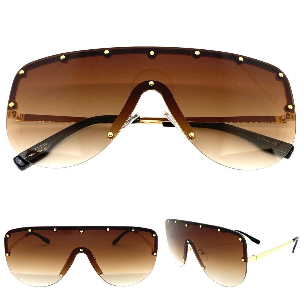 Oversized Exaggerated Modern Retro Style SUNGLASSES Large Gold Frame 2280