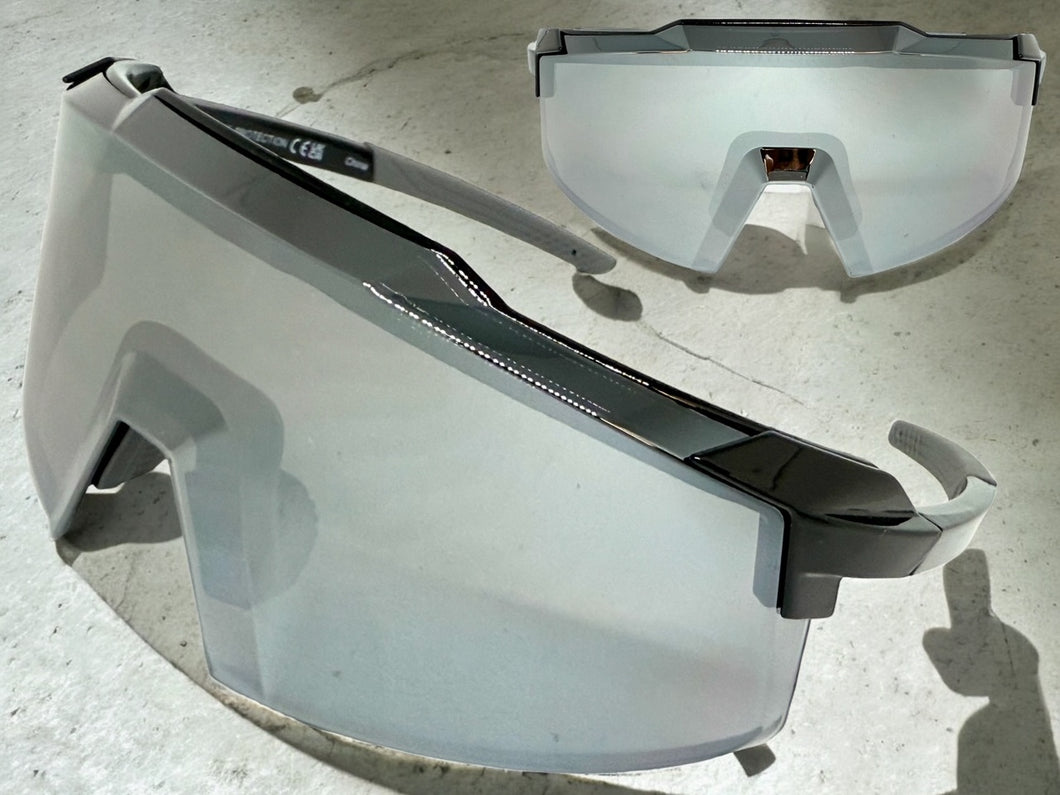 Oversized Retro Sporty Wrap Around Shield Style SUNGLASSES Large Frame - Silver Lens 80963