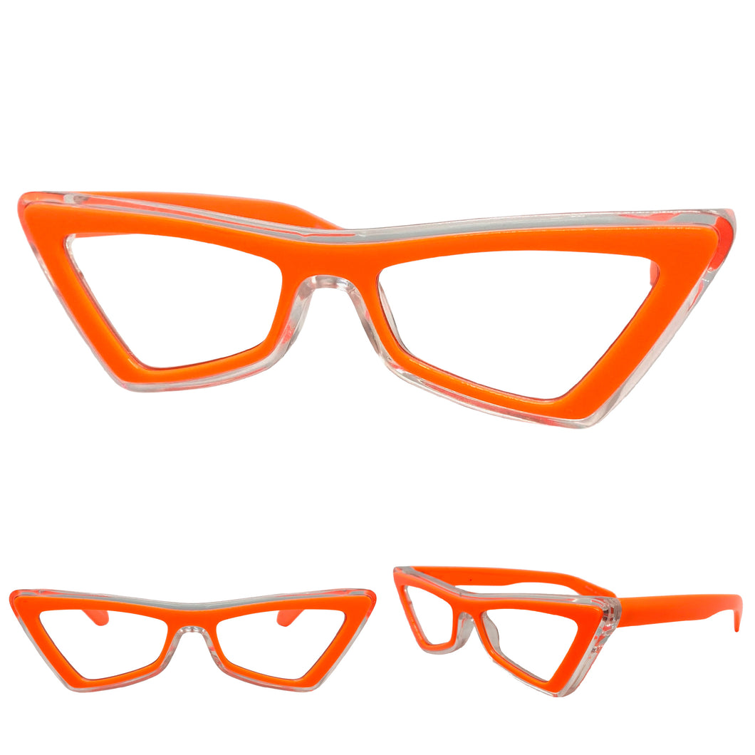 Classy Elegant Modern Retro Cat Eye Style Clear Lens with Slight Tint SUNGLASSES Neon Orange Frame E1997