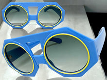 Oversized Exaggerated Vintage Retro Style SUNGLASSES Large Geometric Blue Frame 1335