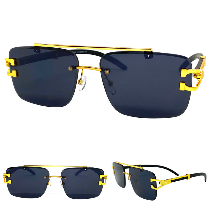 Men's Classy Elegant Luxury Retro Hip Hop Style SUNGLASSES Gold & Dark Wood Frame E0932