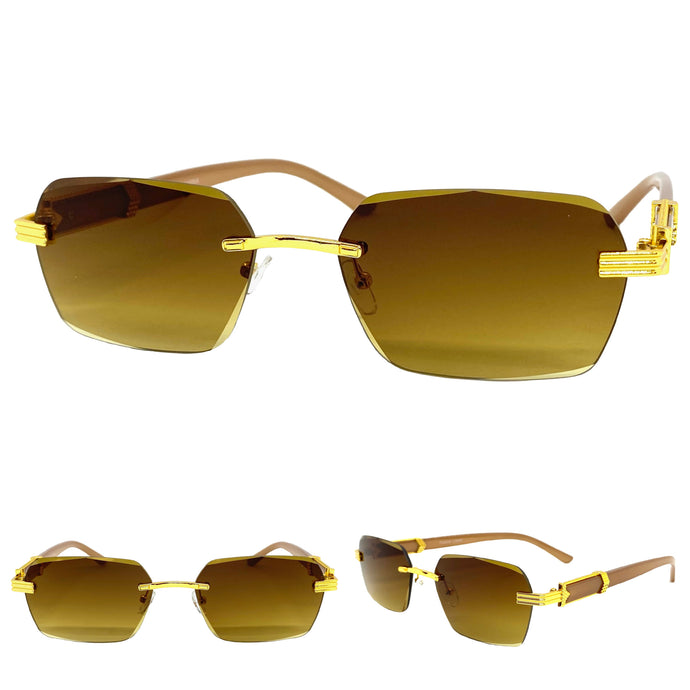 Men's Classy Elegant Luxury Retro Hip Hop Style SUNGLASSES Gold Rimless Frame 7522