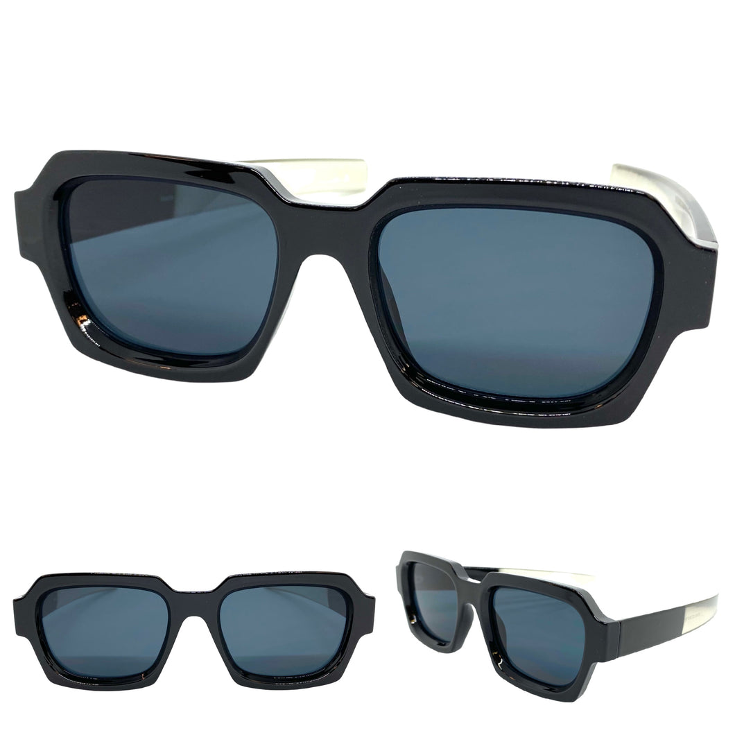 Classic Vintage Retro Style SUNGLASSES Square Black Frame - Dark Lens 1219