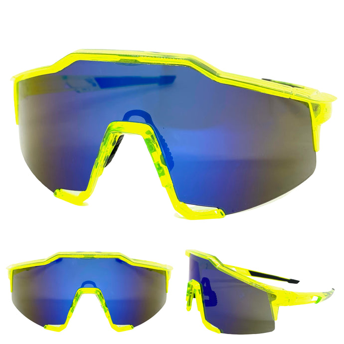 Oversized Retro Sporty Wrap Around Style SUNGLASSES X-Large Neon Green Frame 7813