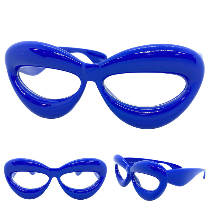 Oversized Exaggerated Retro Clear Lens EYEGLASSES Large Blue Optical Frame - RX Capable 80555