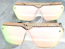 Sleek Modern Retro Shield Style SUNGLASSES Rose Gold Frame Pink Lens 10415