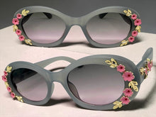 Classic Elegant Vintage Retro Style SUNGLASSES Thick Matte Gray Oval Floral Frame 17008