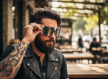 Classic Hardcore Biker Gangster Wrap Around LOCS SUNGLASSES Large White Frame - Chrome Lens 91202