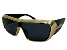 Space Futuristic Robotic Cyclops Modern Contemporary Party Raver SUNGLASSES Sleek Gold Frame LH315