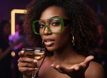 Oversized Classic Vintage Retro Shield Style Clear Lens EYEGLASSES Large Green Frame 3130