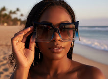 Oversized Exaggerated Vintage Retro Style SUNGLASSES Large Blue & Pink Frame 1091