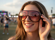 Oversized Modern Retro Shield Style SUNGLASSES Thick Red Frame - Pink Lens 2466