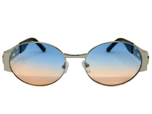 Classic Vintage Retro Luxury Hip Hop Rapper Style SUNGLASSES Oval Silver Frame - Blue Lens 27736