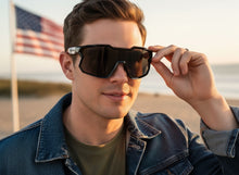 Oversized Sporty Wrap Around Style SUNGLASSES Large Black Patriotic USA Flag Frame 3737