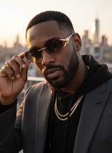 Classy Elegant Luxury Hip Hop Rapper Style SUNGLASSES Rimless Gold & Faux Wooden Frame - Smoke & Beige Lens 27806