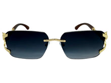 Classy Elegant Luxury Hip Hop Rapper Style SUNGLASSES Rimless Gold & Faux Wooden Frame - Gradient Lens 27806
