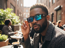 Classic Hardcore Biker Gangster Style LOCS SUNGLASSES X-Large Thick Black Frame - Blue Lens 91321