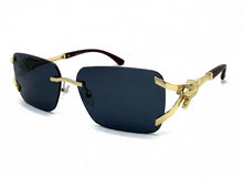 Classy Elegant Luxury Hip Hop Rapper Style SUNGLASSES Rimless Gold & Faux Wooden Frame - Dark Lens 27806