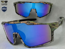 Military Tactical Hunting Fishing Wrap Around Safety SUNGLASSES Large Camouflage Frame - Blue Lens CAMO3